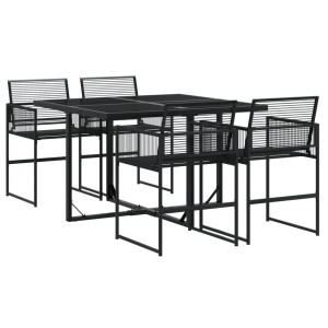 5 pcs conjunto de jantar p/ jardim vime PE preto H