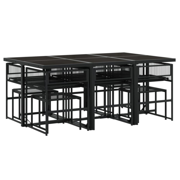 Set de comedor jardín 11 pzas con cojines ratán sintético negro M 3