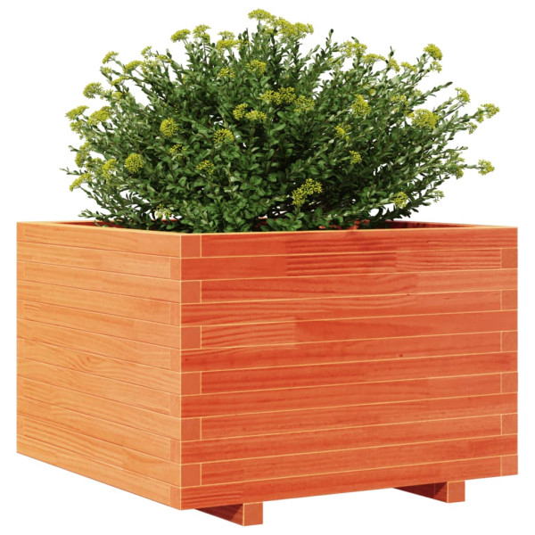 Jardinera madera maciza de pino marrón cera 70x70x49.5 cm M 4