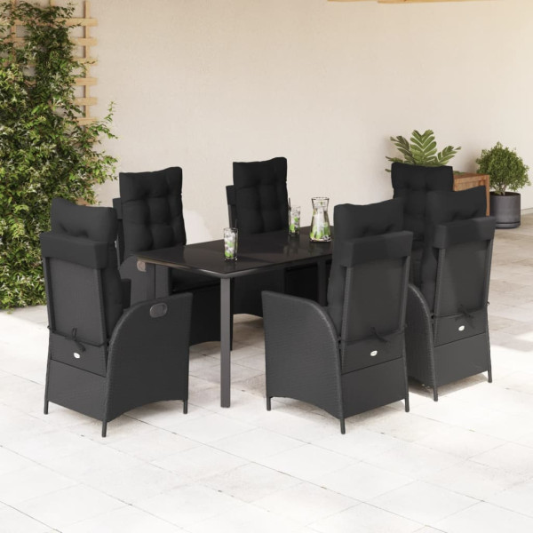 Set de comedor de jardín 7 pzas y cojines ratán sintético negro D