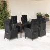 7 pcs conjunto de jantar p/ jardim c/ almofadões vime PE preto 1