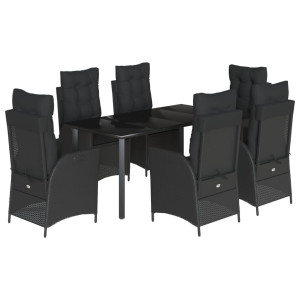 Set de comedor de jardín 7 pzas y cojines ratán sintético negro H