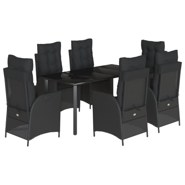 Set de comedor de jardín 7 pzas y cojines ratán sintético negro M 2