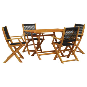 Set de comedor jardín 5 pzas polipropileno madera maciza negro H