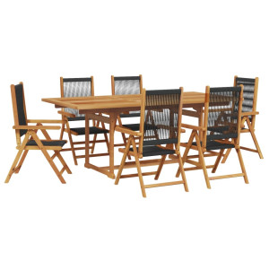 Set de comedor jardín 7 pzas polipropileno madera maciza negro H