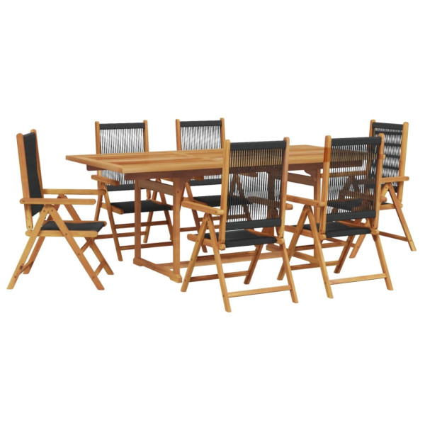 Set de comedor jardín 7 pzas polipropileno madera maciza negro M 2