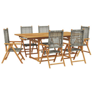 7pcs conjunto de jantar p/ jardim vime PE/ madeira maciça cinza H