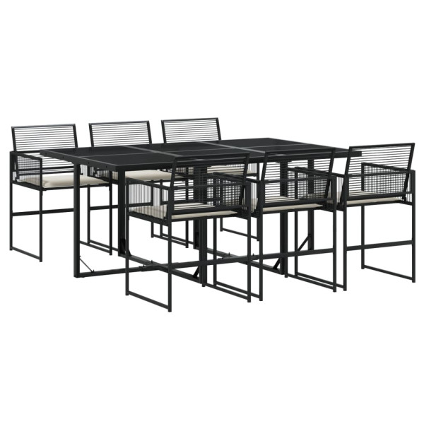 Set de comedor de jardín 7 pzas y cojines ratán sintético negro M 2