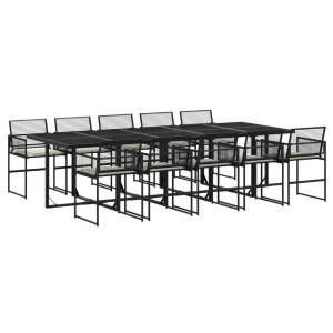11 pcs conjunto de jantar p/ jardim c/ almofadões vime PE preto H