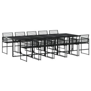 11 pcs conjunto de jantar para jardim vime PE preto H