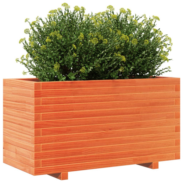 Jardinera madera maciza de pino marrón cera 90x40x49.5 cm M 4