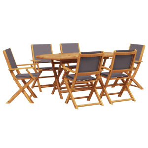 Set de comedor de jardín 7 pzas tela madera maciza antracita H