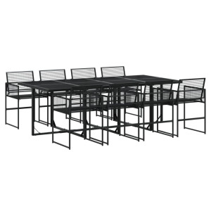 9 pcs conjunto de jantar para jardim vime PE preto H