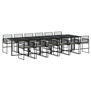 Set comedor de jardín con cojines 13 pzas ratán sintético negro H