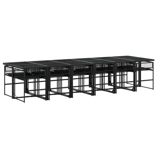 Set comedor de jardín con cojines 13 pzas ratán sintético negro M 3