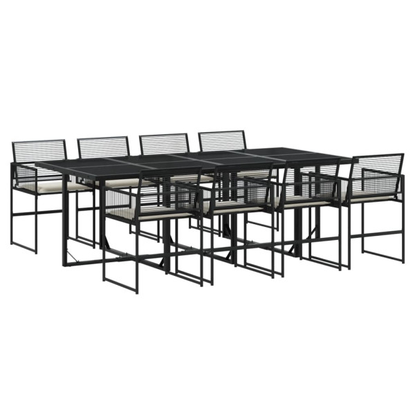 Set de comedor de jardín 9 pzas y cojines ratán sintético negro M 2