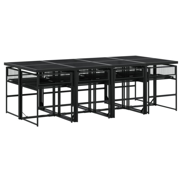 Set de comedor de jardín 9 pzas y cojines ratán sintético negro M 3