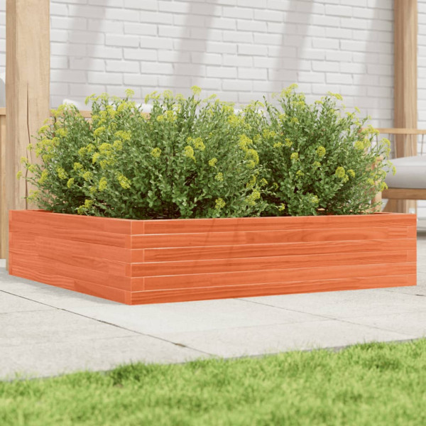 Jardinera de madera maciza de pino marrón cera 100x100x23 cm D