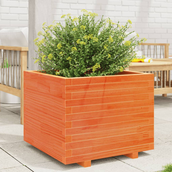 Jardinera madera maciza de pino marrón cera 60x60x49.5 cm D