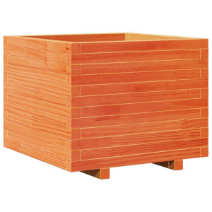 Jardinera madera maciza de pino marrón cera 60x60x49.5 cm H
