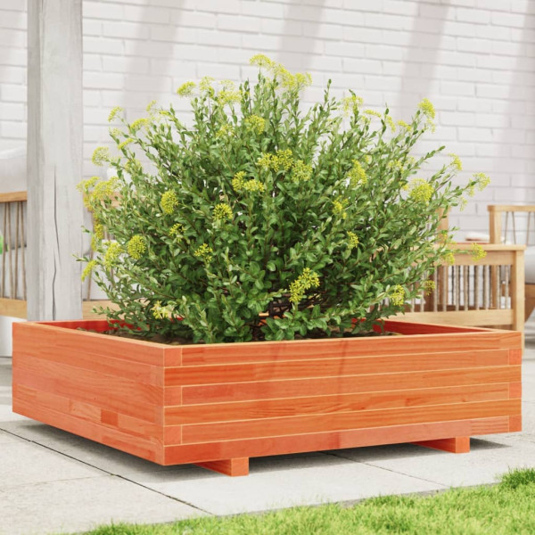 Jardinera de madera maciza de pino marrón cera 90x90x26.5 cm D