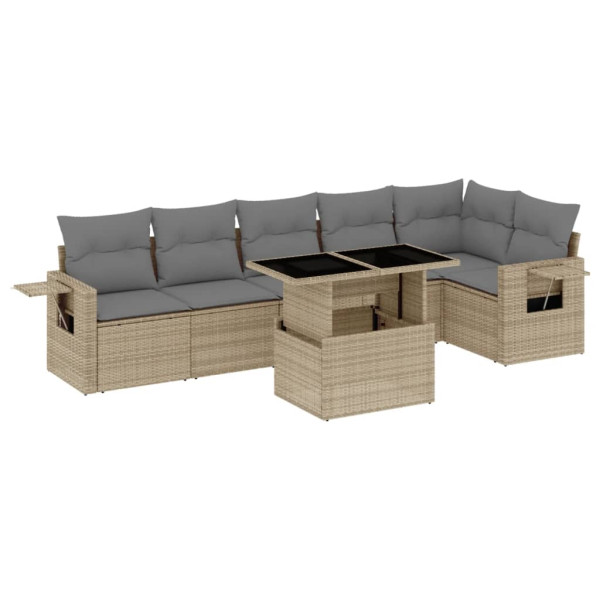 Set sofás de jardín 7 piezas y cojines ratán sintético beige M 2