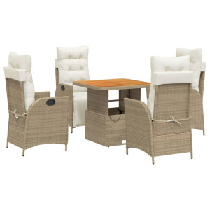 5 pcs conjunto de jantar p/ jardim com almofadões vime PE bege H