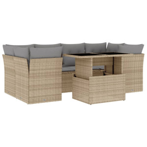 Set sofás de jardín 7 piezas y cojines ratán sintético beige H