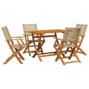 5pcs conjunto de jantar p/ jardim vime PE/ madeira maciça bege H