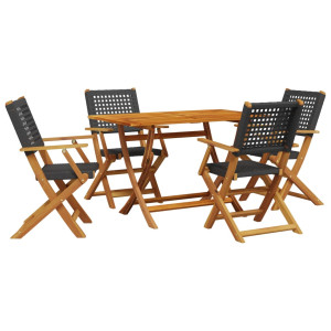 5 pcs conjunto de jantar p/ jardim vime PE/madeira maciça preto H