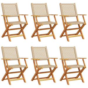 Cadeiras de jardim dobráveis 6 pcs vime PE/madeira maciça bege H