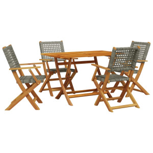 Set de comedor de jardín 5 piezas ratán PE madera maciza gris H