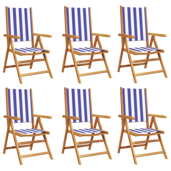 Cadeiras jardim reclin. 6 pcs tecido/madeira maciça azul branco M 2