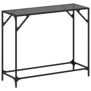 Mesa consola com tampo em vidro preto 98x35x81 cm aço H