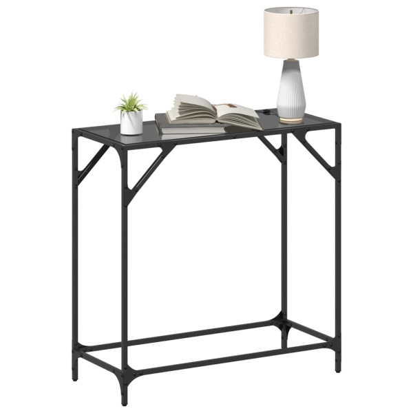 Mesa consola con superficie de vidrio negro acero 80x35x81 cm M 3