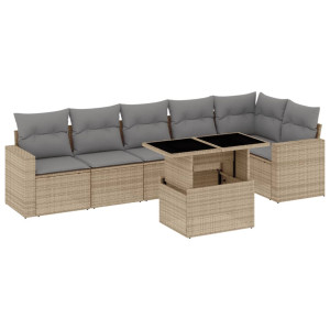 Set sofás de jardín 7 piezas y cojines ratán sintético beige H