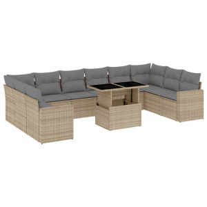 Set de sofás de jardín 11pzas con cojines ratán sintético beige H