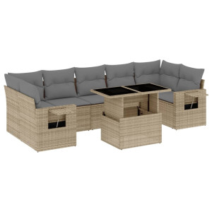 Set de sofás de jardín y cojines 8 piezas ratán sintético beige H