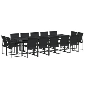 Juego de comedor de jardín 15 piezas textileno negro H