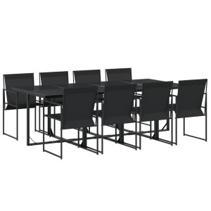9 pcs conjunto de jantar para jardim textilene preto H