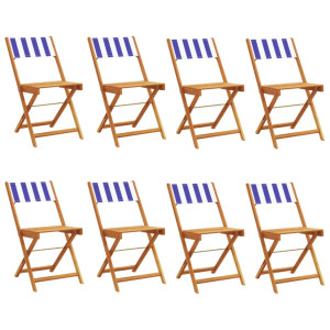 Sillas jardín reclinables 8 uds madera maciza tela azul blanco H