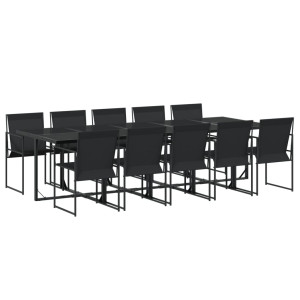 Juego de comedor de jardín 11 piezas textileno negro H
