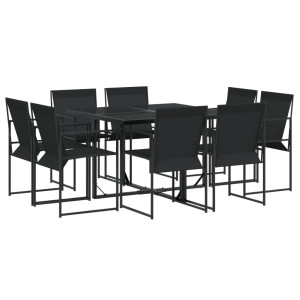 9 pcs conjunto de jantar para jardim textilene preto H