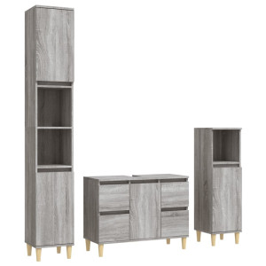Set de muebles de baño 3 pzas madera contrachapada gris sonoma H