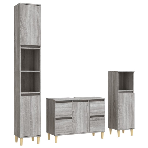 Set de muebles de baño 3 pzas madera contrachapada gris sonoma M 2
