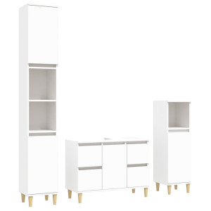 3 pcs conjunto móveis casa de banho derivados de madeira branco H