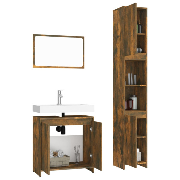 Set de muebles baño 3 pzas madera contrachapada roble ahumado M 4