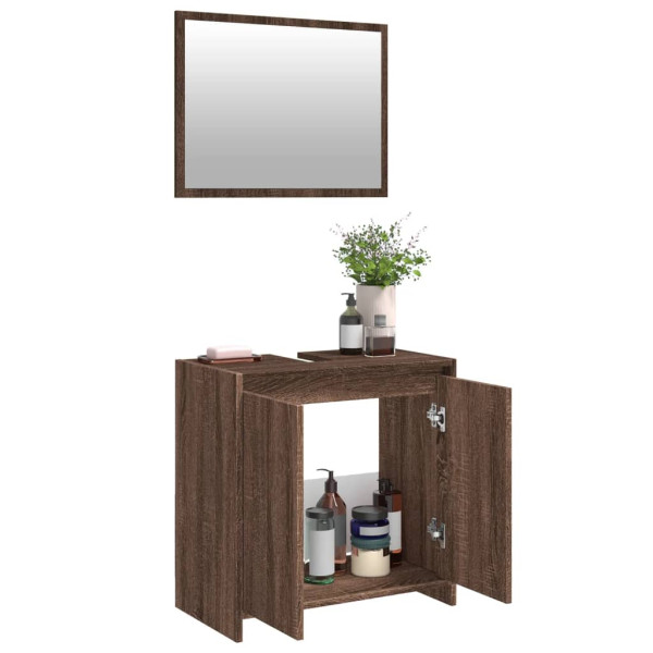 Set de muebles baño 2 pzas madera contrachapada marrón roble M 4