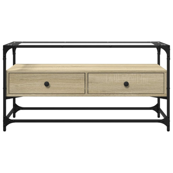Mueble TV cristal y madera ingeniería roble Sonoma 98x35x51 cm M 4