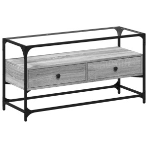 Mueble TV cristal y madera ingeniería gris Sonoma 98x35x51 cm H